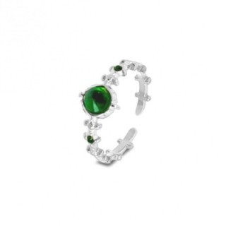 Anello Aperto Zigry Acciaio Silver 316L con Zircone Verde