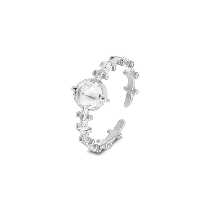 Anello Aperto Zigry Acciaio Silver 316L con Zircone Bianco