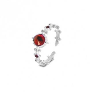 Anello Aperto Zigry Acciaio Silver 316L con Zircone Rosso