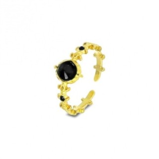 Anello Aperto Zigry Placcato Oro Giallo con Zircone Nero