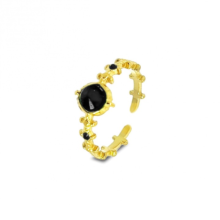 Anello Aperto Zigry Placcato Oro Giallo con Zircone Nero