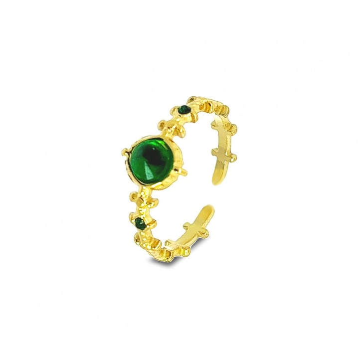 Anello Aperto Zigry Placcato Oro Giallo con Zircone Verde