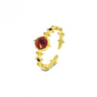 Anello Aperto Zigry Placcato Oro Giallo con Zircone Rosso