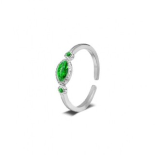 Anello Acciaio Silver 316L con Zircone Ovale Verde