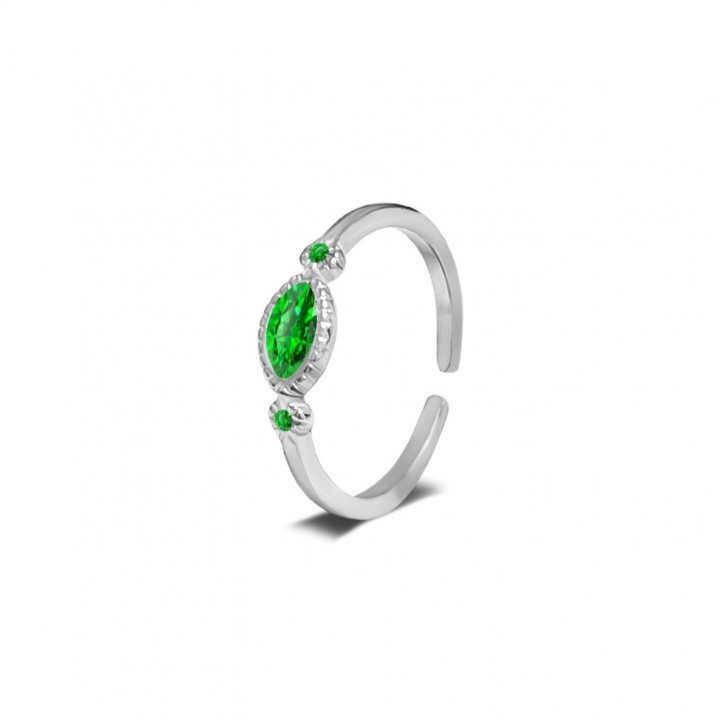 Anello Acciaio Silver 316L con Zircone Ovale Verde