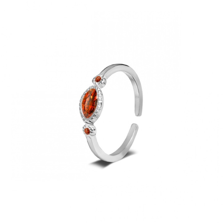 Anello Acciaio Silver 316L con Zircone Ovale Rosso