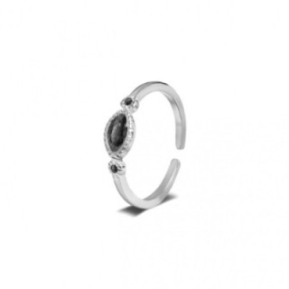 Anello Acciaio Silver 316L con Zircone Ovale Nero