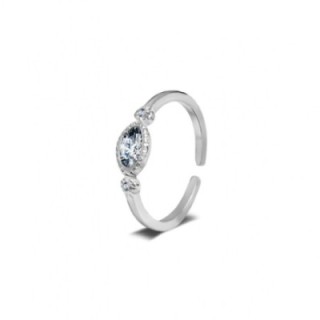 Anello Acciaio Silver 316L con Zircone Ovale Bianco