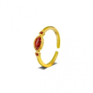 Anello Placcato Oro Giallo con Zircone Ovale Rosso