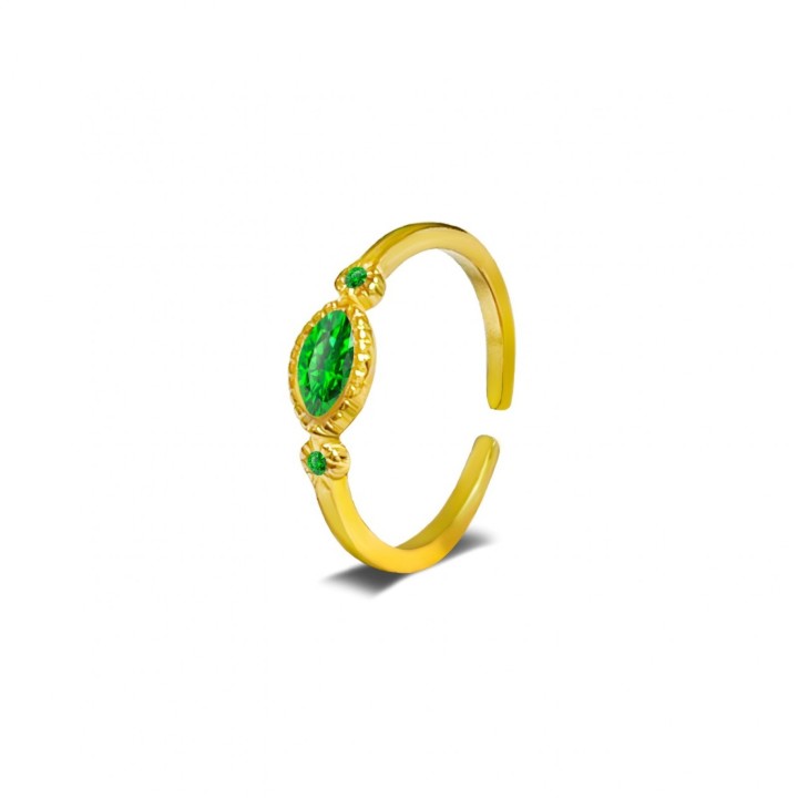 Anello Placcato Oro Giallo con Zircone Ovale Verde