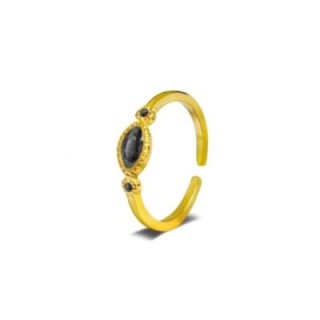 Anello Placcato Oro Giallo con Zircone Ovale Nero