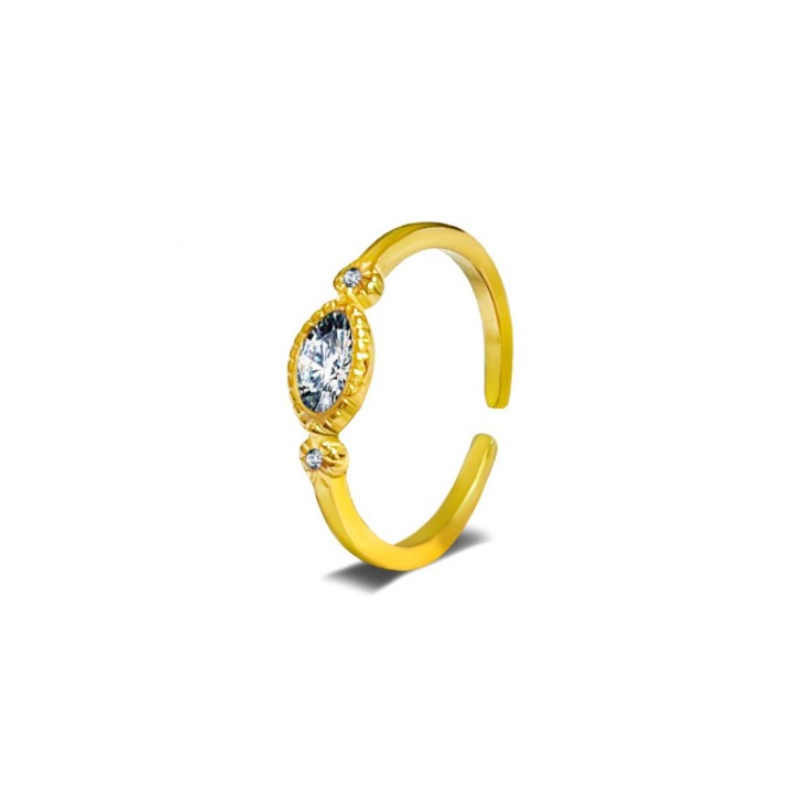Anello Placcato Oro Giallo con Zircone Ovale Bianco