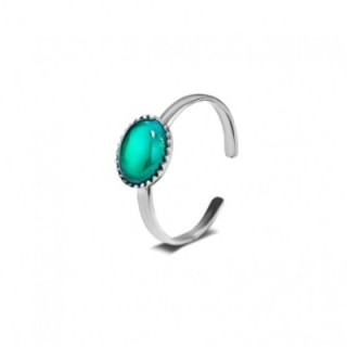 Anello ZUNA Acciaio Silver 316L con Pietra Ovale Verde