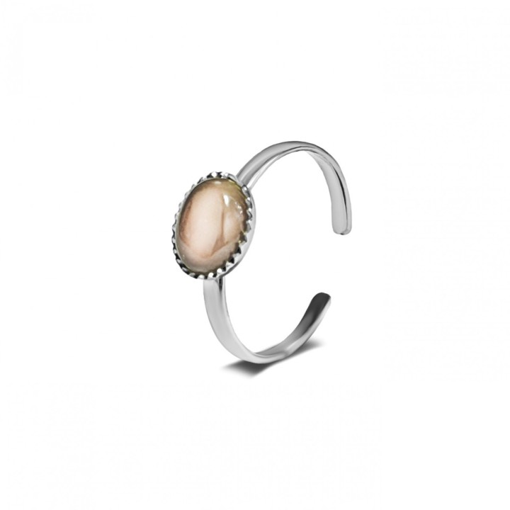 Anello ZUNA Acciaio Silver 316L con Pietra Ovale Beige