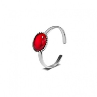 Anello ZUNA Acciaio Silver 316L con Pietra Ovale Rossa
