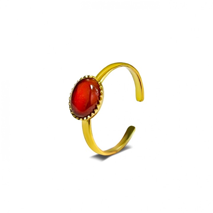 Anello ZUNA Placcato Oro Giallo con Pietra Ovale Rossa