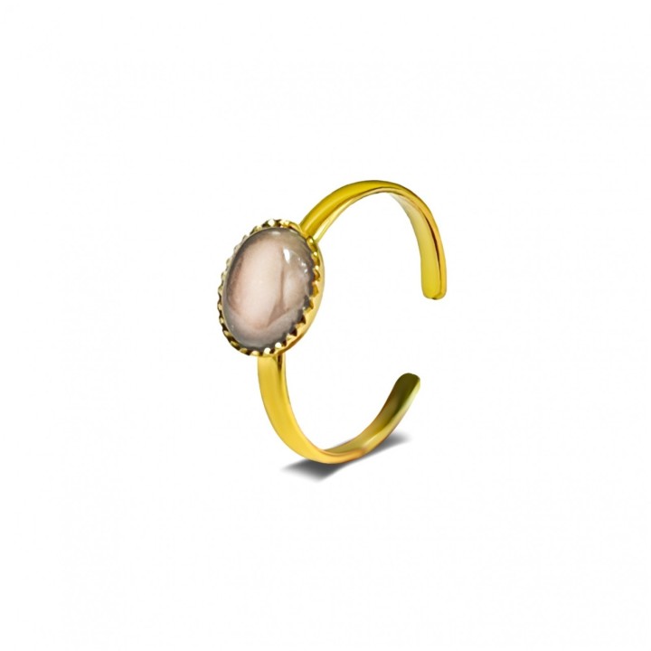 Anello ZUNA Placcato Oro Giallo con Pietra Ovale Beige