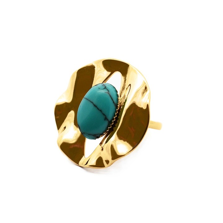 Anello Vintage 'Sombrilla' Placcato Oro Giallo con Pietra Turchese