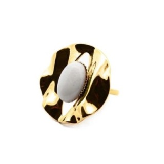 Anello Vintage 'Sombrilla' Placcato Oro Giallo con Pietra Bianca