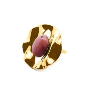 Anello Vintage 'Sombrilla' Placcato Oro Giallo con Pietra Rossastra