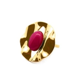 Anello Vintage 'Sombrilla' Placcato Oro Giallo con Pietra Fucsia