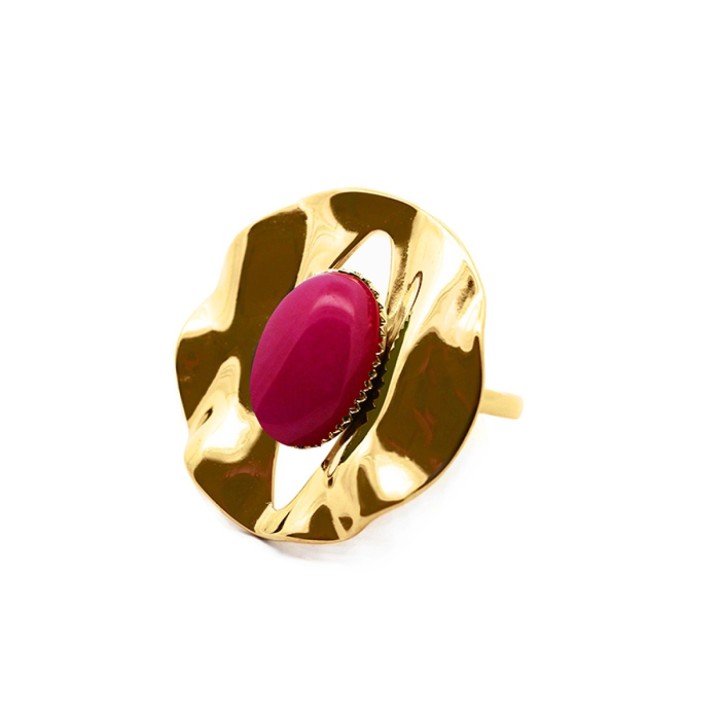 Anello Vintage 'Sombrilla' Placcato Oro Giallo con Pietra Fucsia