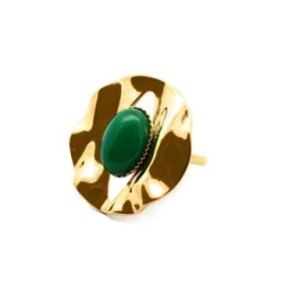 Anello Vintage 'Sombrilla' Placcato Oro Giallo con Pietra Verde