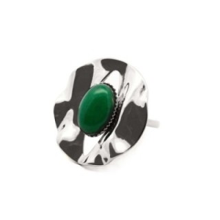 Anello Vintage 'Sombrilla' Acciaio Silver 316L con Pietra Verde