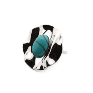 Anello Vintage 'Sombrilla' Acciaio Silver 316L con Pietra Turchese