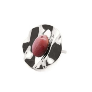 Anello Vintage 'Sombrilla' Acciaio Silver 316L con Pietra Rossastra
