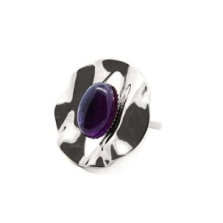 Anello Vintage 'Sombrilla' Acciaio Silver 316L con Pietra Viola