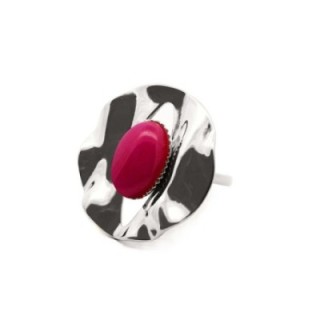 Anello Vintage 'Sombrilla' Acciaio Silver 316L con Pietra Fucsia