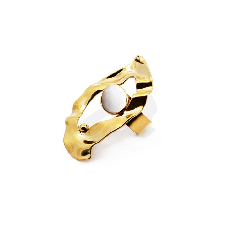 Anello Vintage 'Rara Sombra' Placcato Oro con Pietra Bianca