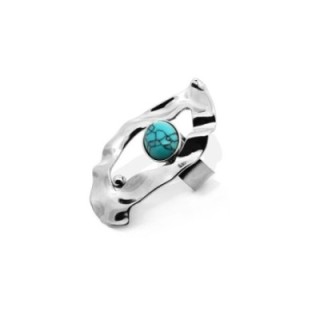 Anello Vintage 'Rara Sombra' Acciaio Silver 316L con Pietra Turchese