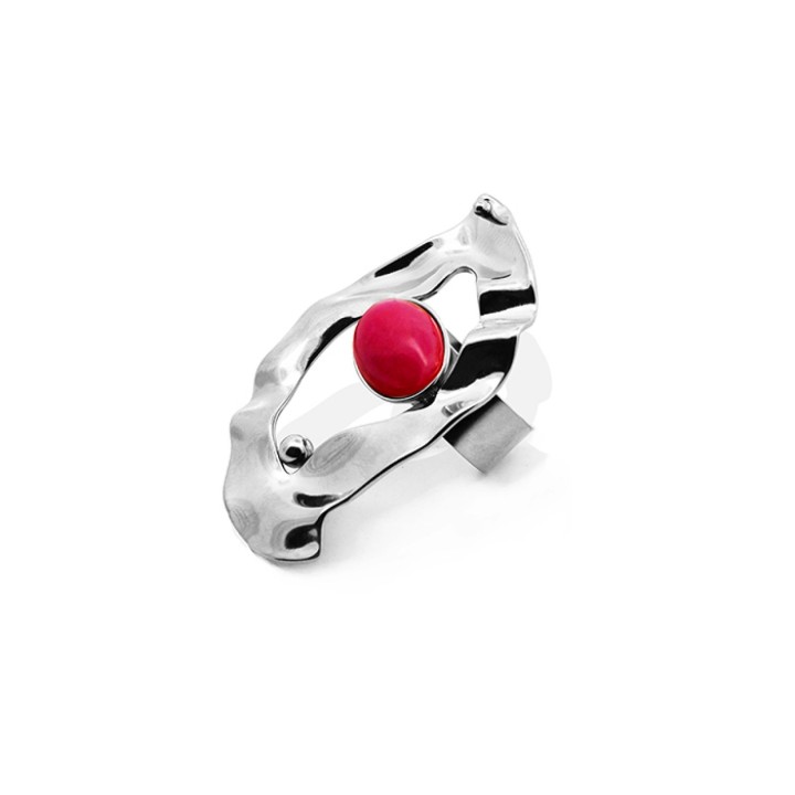 Anello Vintage 'Rara Sombra' Acciaio Silver 316L con Pietra Fucsia