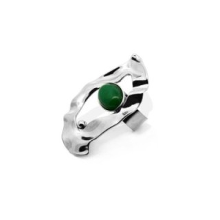 Anello Vintage 'Rara Sombra' Acciaio Silver 316L con Pietra Verde