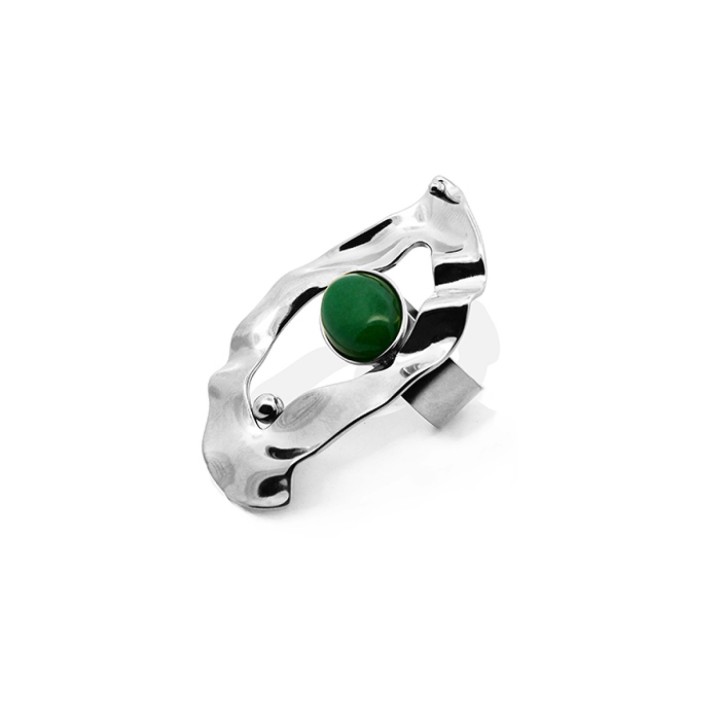 Anello Vintage 'Rara Sombra' Acciaio Silver 316L con Pietra Verde