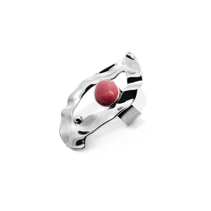 Anello Vintage 'Rara Sombra' Acciaio Silver 316L con Pietra Rossastra