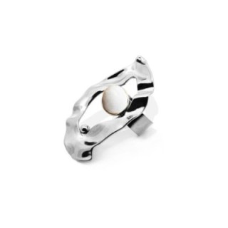 Anello Vintage 'Rara Sombra' Acciaio Silver 316L con Pietra Bianca