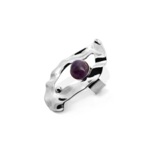 Anello Vintage 'Rara Sombra' Acciaio Silver 316L con Pietra Viola