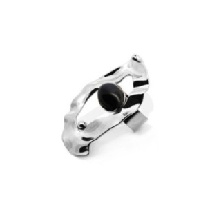Anello Vintage 'Rara Sombra' Acciaio Silver 316L con Pietra Nera