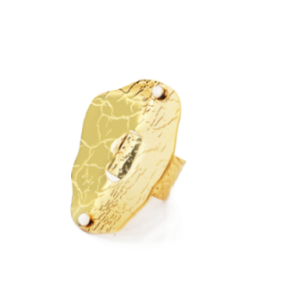 Anello Vintage 'Sombra Vieja' Placcato Oro Giallo con Pietra Bianca