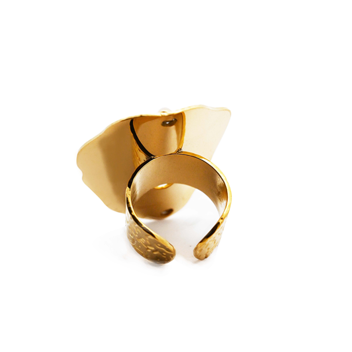Anello Vintage 'Sombra Vieja' Placcato Oro Giallo con Pietra Nera