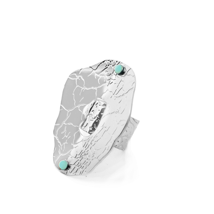 Anello Vintage 'Sombra Vieha' Acciaio Silver 316L con Pietra Verde Acqua