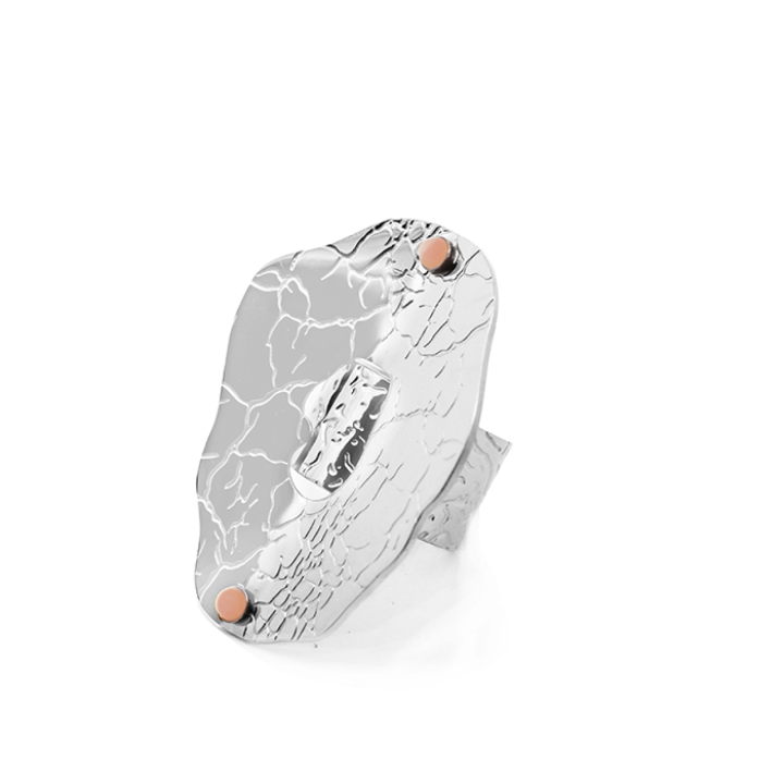 Anello Vintage 'Sombra Vieha' Acciaio Silver 316L con Pietra Rossastra