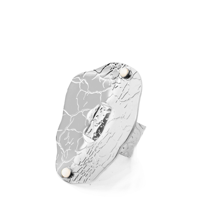 Anello Vintage 'Sombra Vieha' Acciaio Silver 316L con Pietra Bianca
