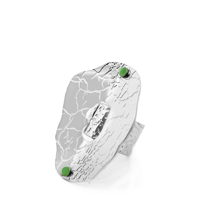 Anello Vintage 'Sombra Vieha' Acciaio Silver 316L con Pietra Verde
