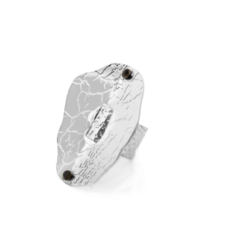 Anello Vintage 'Sombra Vieha' Acciaio Silver 316L con Pietra Nera