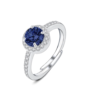Anello Regolabile con Zircone Rotondo Blu