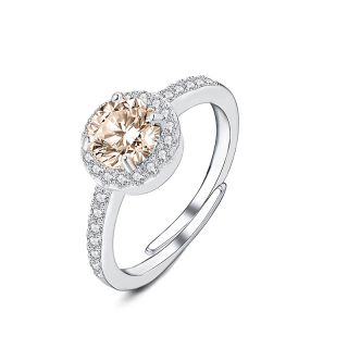 Anello Regolabile con Zircone Rotondo Champagne